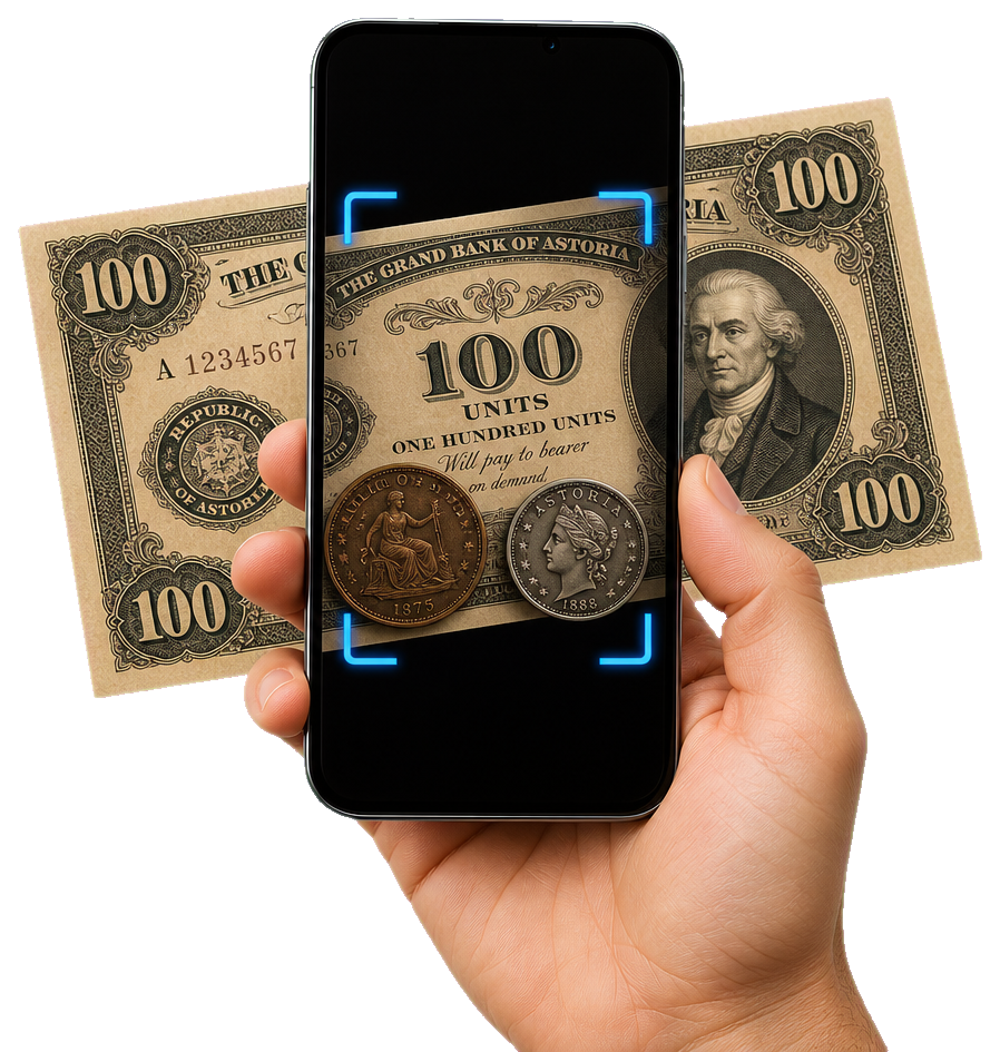 Banknote identifier scanning a note with the camera